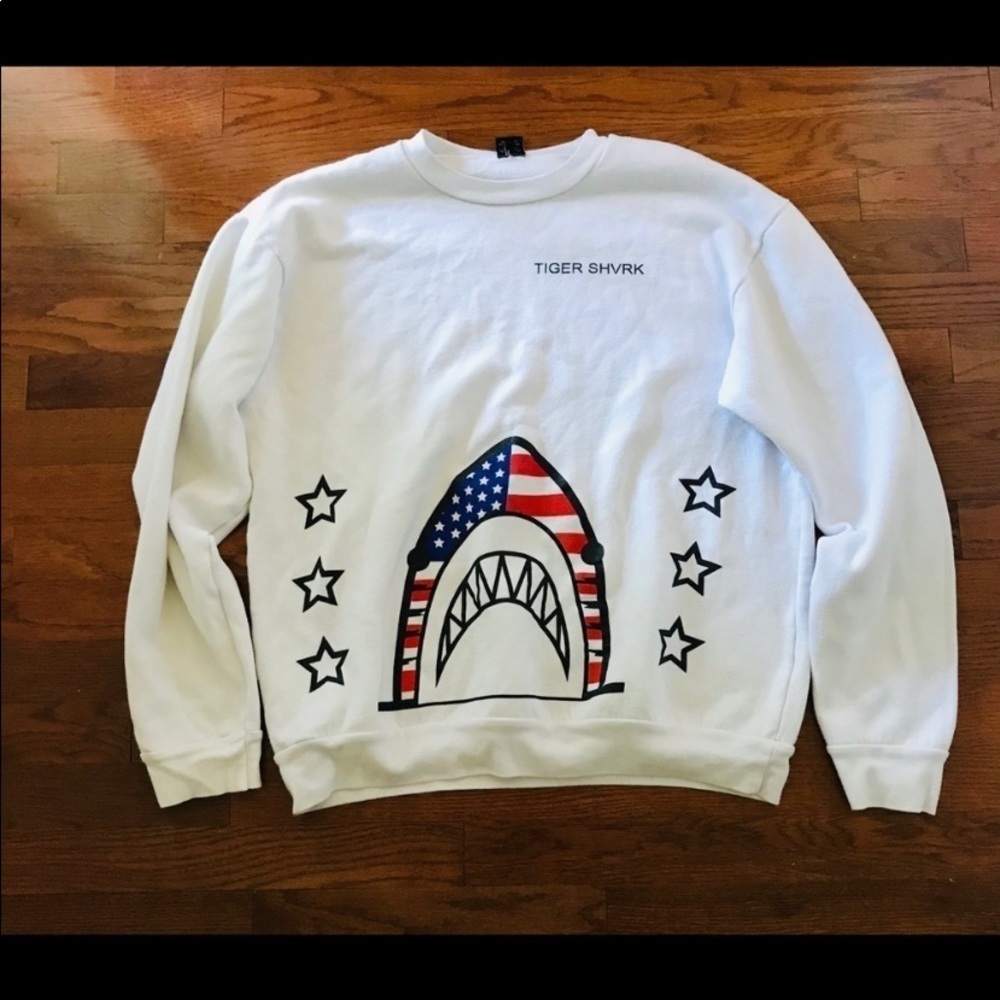 USA SHARK BEACH SUMMER SWIM RESORT SWEATSHIRT WHITE COVER UP